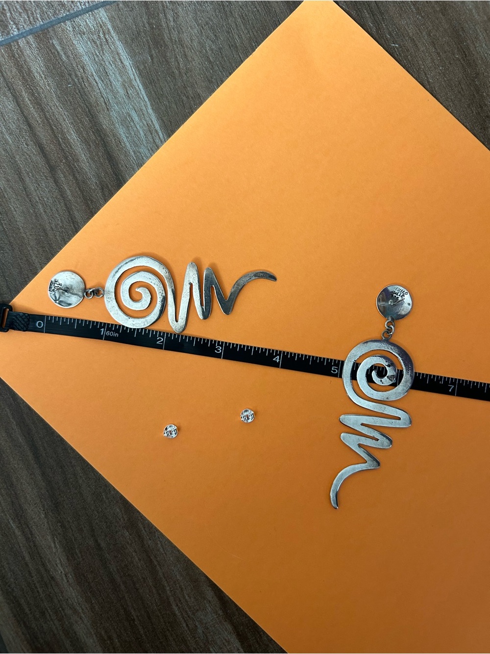 XL Spiral Squiggle Dangle Sterling Silver Statement Earrings - Vintage 1970s - Picture 8 of 9
